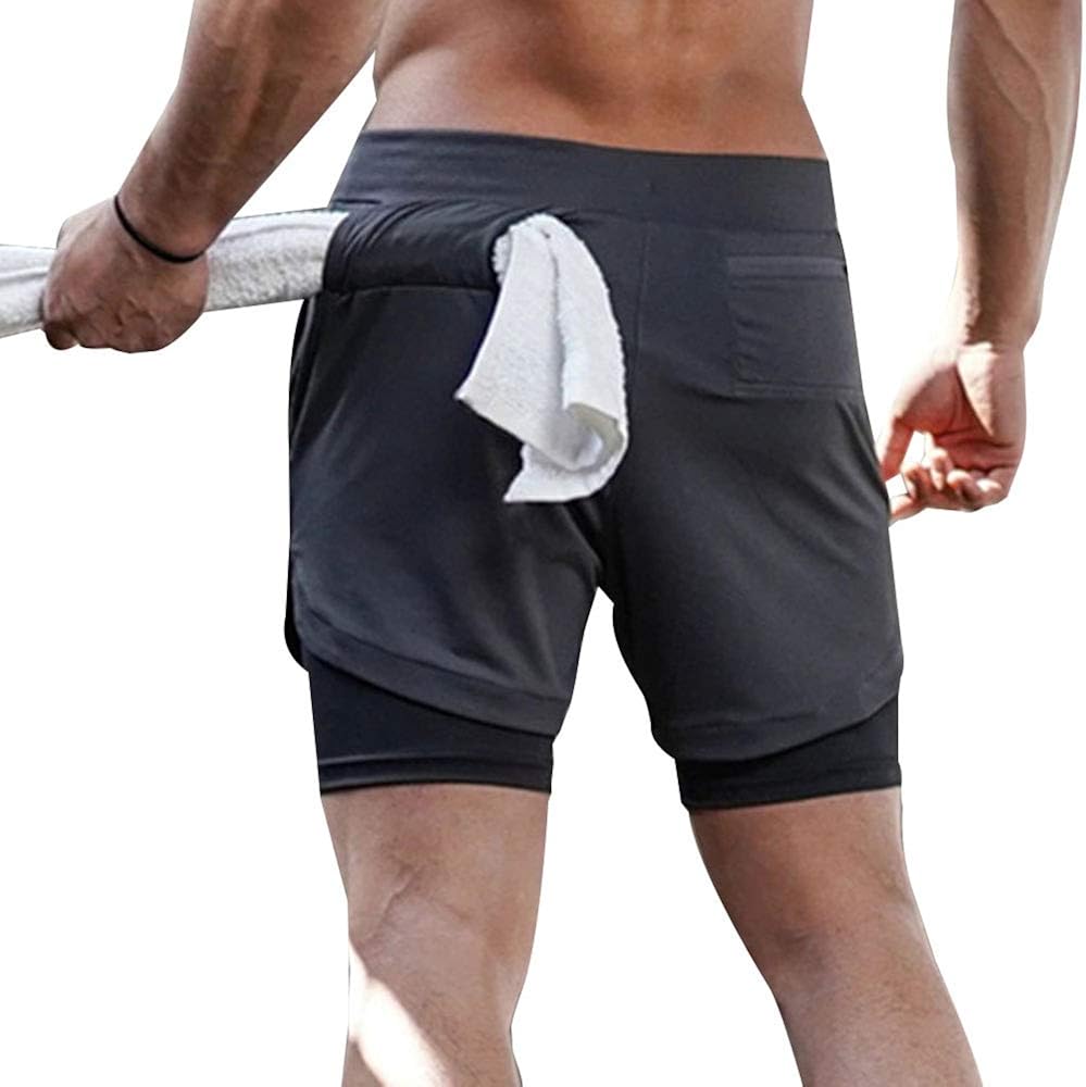 Surenow Mens Running Shorts，Workout Running Shorts for Men，2-in-1 Stealth Shorts，7-Inch Gym Yoga Outdoor Sports Shorts: Clothing