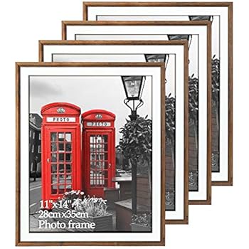 Edenseelake 11x14 Picture Frames Rustic Barn Wood for Wall Mounting Weathered Brown Frame Set, 4 Pack