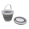 SAMMART 10L (2.6 Gallon) Collapsible Plastic Bucket - Foldable Round Tub - Portable Fishing Water Pail - Space Saving Outdoor Waterpot. Size 31cm Dia (White/Grey, 1)