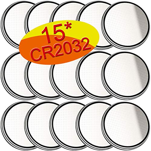 CR2032 15 Pack Universal 3 Volt Lithium Battery Coin Button Cell Replacement Long Lasting Life in Remote Entry Electronic Devices - 5 Year Warranty