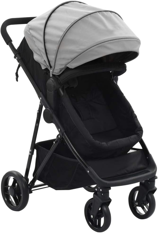 Tidyard 2-in-1 Buggy/Kinderwagen Grau und Schwarz Stahl Kinderwagen Sportwagen Babywagen Sportbuggy Kinderbuggy Reisebuggy Kombikinderwagen Jogger Belastbarkeit 15 kg