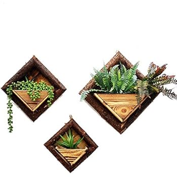 Candyqueen 1Pcs Wooden Handmade Hanging Vases Vintage Geometric Wall Decor Container Artificial Flower Planter Home Garden