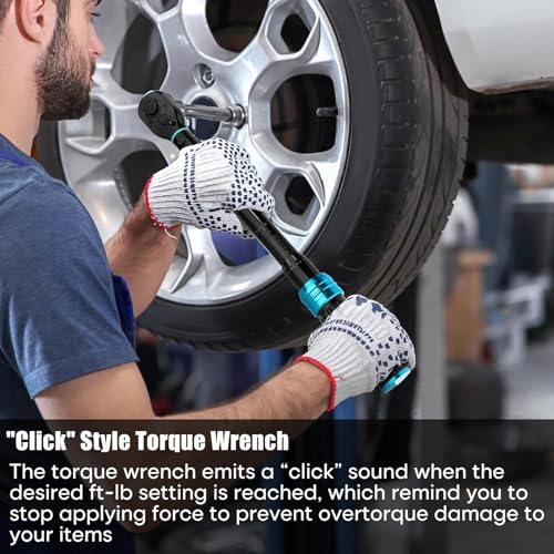 SHALL -7pcs 1/2" Torque Wrench Set (20-220Nm) Car Motorcycle Maintenance with Extension Rod and Storage Box