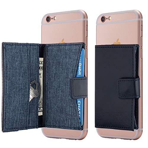 Cell Phone Card Holder Stick on Wallet Phone Pocket for iPhone, Android and All Smartphones (Sea Blue)