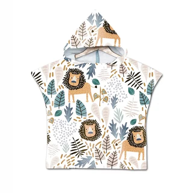 Hooded Poncho Towel for Kids Perfect for a Holiday on the Beach Swimming Pool or Bath Absorbent Lightweight and Quick Drying for Girls Boys Children Toddler 2-7 Years Old (Lion) (Multi-Colour, Lion)