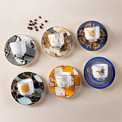 Coffee Cup Sets Luxury Arabic Style Espresso Coffee Cup Ceramic Small Tea Cup and Saucer Set of 6