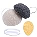 Konjac Sponges Natural Activated Bamboo Charcoal Makeup Cellulose Sponge For Face Cleansing Exfoliating Sensitive Skin Remover with Silicone Sponge Gift Set (4pcs Pack)