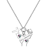 AOBOCO 925 Sterling Silver Cross Butterfly Necklace Baptism Communion Birthday Conformation Gifts for Daughter Granddaughter Niece with 12 Birthstones