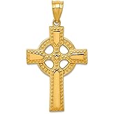 JewelryWeb 14k Yellow Gold Solid Polished Not engraveable Irish Claddagh Celtic Trinity Knot Religious Faith Cross Pendant Necklace 26x18mm Pendant for Women