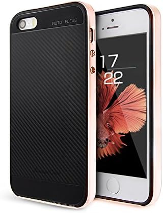 iPhone SE Case, Ambercase Drop Protection Slim Flexible TPU Case Cover with PC Bumper, Shock Absorption Anti-Slip/Scratch Grip Case for Apple iPhone SE/5/5s-Black &amp; Rose Gold