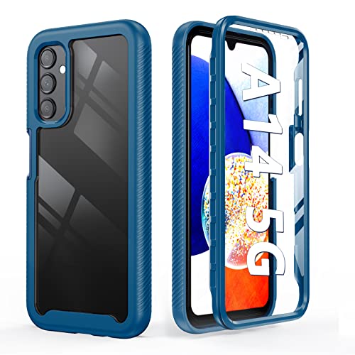 FNTCASE for Samsung Galaxy A14-5G Phone Case: Dual Layer Heavy Duty Silicone Clear Back Phone Cases Tough Shockproof Rugged Hard Protective for Galaxy A14 5G Phone Case (Blue Navy/Clear)