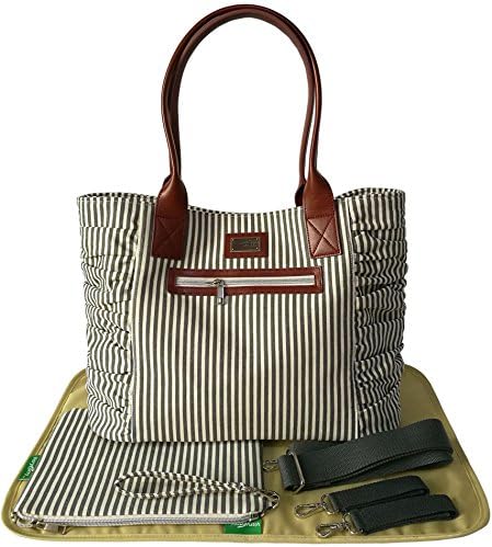 Fashion Twists Mom Bag 5pcs Set by VAYCARRY- incl Parent Pouch, Changing Pad, etc - Versatile - Premium Canvas w/Leather Trimming