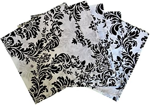 Goldstream Point 5 Pack Damask Flocking Napkins 20 x 20 Inches Black and White