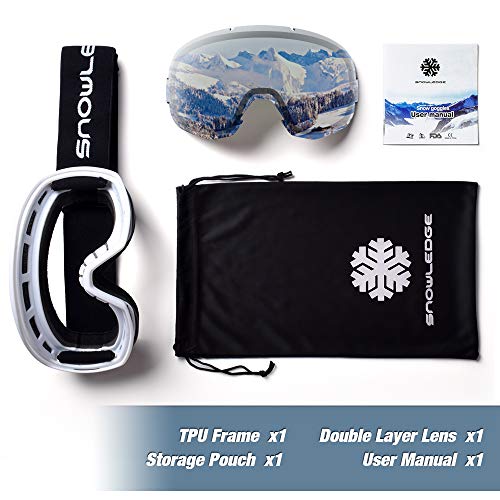 Snowledge Ski Goggles Snowboard Snow Goggles for Men Women OTG Snowboard Goggles with 100% UV Protection Anti-Fog Dual Lens Skiing Goggles Helmet Compatible - Thumbnail 5