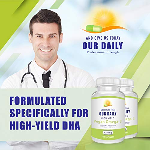 Our Daily Vites Vegan Omega3 Supplement Marine Algal Source for DHA & EPA Fatty Acids Plant