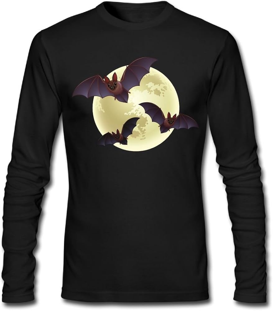Moon With Bats Men's LongSleeve Cotton TShirt Clothing