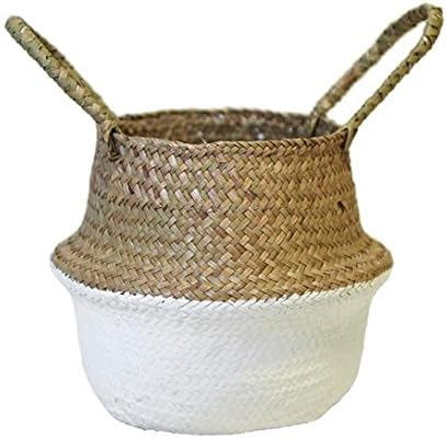 Yeefant Seagrass Wicker Flower Pot Folding Dirty Basket Woven Flowerpot Multi-use Arts and Crafts, Makeup, Stationary, Bath,White