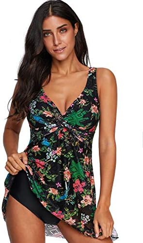 Houjibofa Women Print Twist Tankini Swimwear