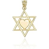 Jewish Star of David Heart Pendant 10K Gold