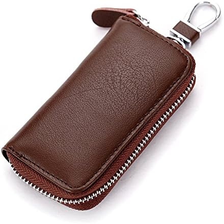 Daixers Leather Zip Pocket Key Organizer Case Car Key Holder with 6 Hooks (Brown)