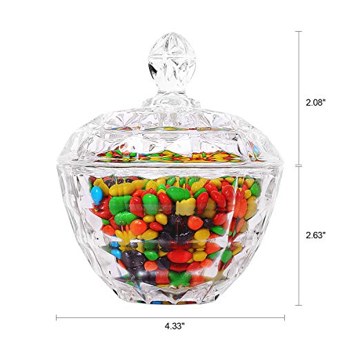 ComSaf Glass Candy Dish with Lid Decorative Candy Bowl, Crystal Covered Storage Jar, Set of 1(Diameter:4.3 Inch)