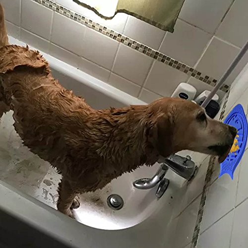 MalsiPree Dog Lick Pad, FDA Approved Dog Distraction Device Peanut Butter Pad with Suction Cup and Bumper, Fish Shape Bath Buddy for Dogs Makes Shower Easy and Funny (Blue)