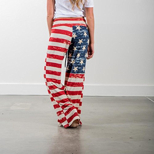 Women Pants Neartime Print Loose Casual Pants American Flag Drawstring Wide Leggings (XL, Multicolor)