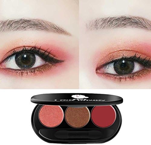 Corsion Daily Three Pop Color Eyeshadows Palette,Peach Makeup Smoked Warm Color Shimmer Glitter Matte Long Lasting Waterproof Eye Shadow Powder Kit With Brush (F)
