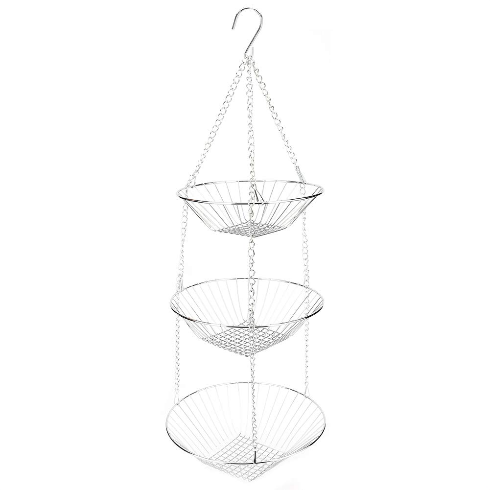 HERCHR 3 Tier Fruit Basket, Hanging Baskets Stainless Steel Fruit Storage Vegetable Basket Kitchen Storage Basket