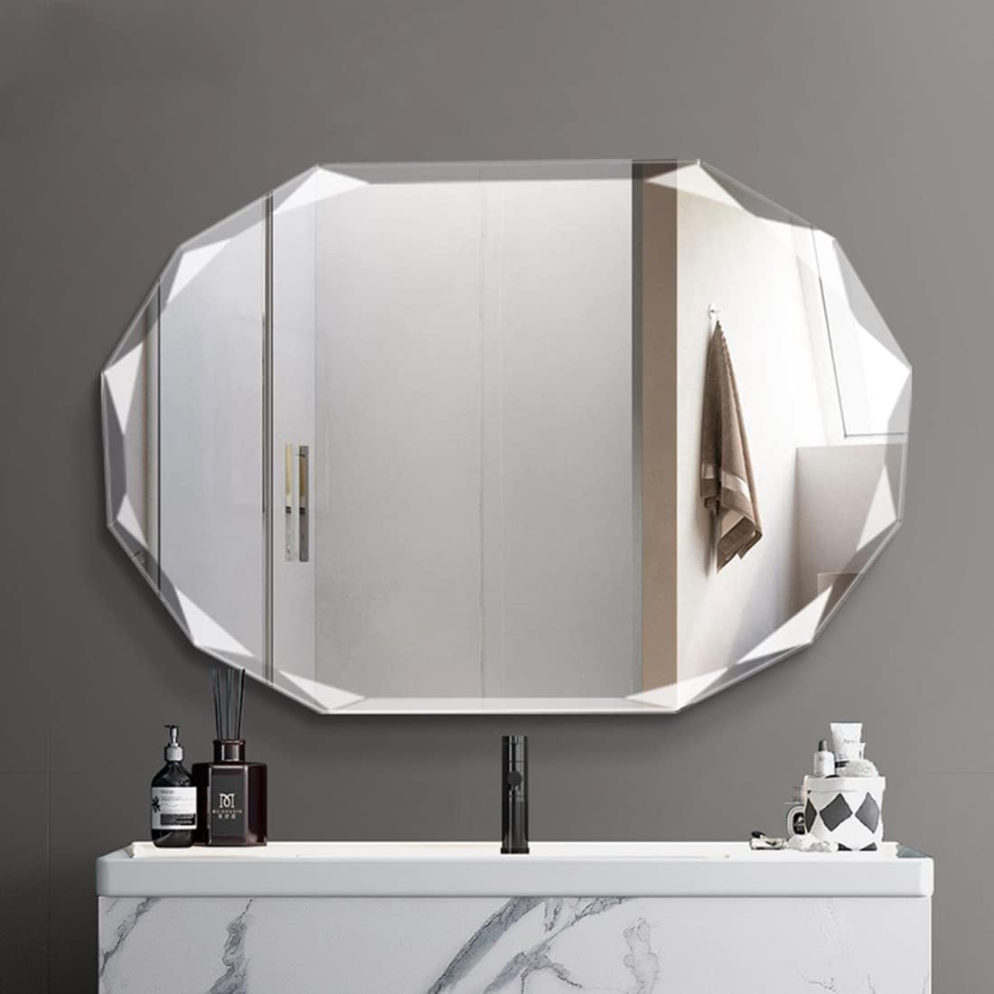 Mirrors - SNUGACE Single Beveled Edge Frameless Wall Mount Bathroom Vanity Mirror, 20” X 28”