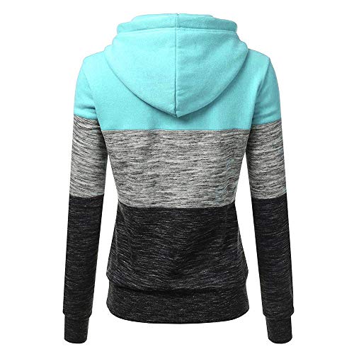 charmsamx Women's Casual Thicken Pullover Long Sleeve Stitching Hooded Pullover Sweatshirt Sports Hoodies Tops Blue,XXXL