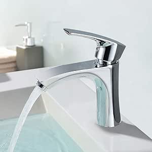 Homelody Grifo de Lavabo para Baño de Latón Grifo Monomando Grifo de Cuenca Grifo Cromado con Aireador ABS Desmontable Ahorro de Agua Mezclador Agua ...