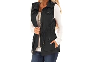 Koodred Women's Casual Military Utility Vest Lightweight Sleeveless Drawstring Jackets with Pockets
