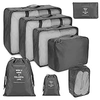 Suneed 8 Pcs Compression Packing Cubes for Travel, Foldable Travel Organizer Cubes for Suitcase Carry On, Lightweight Luggage Storage Bag (Grey)