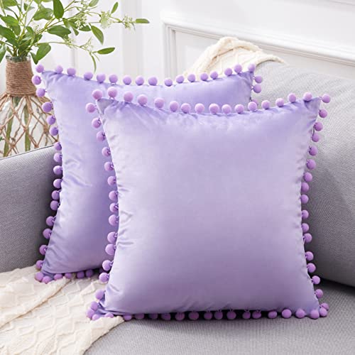 Top Finel Decorative Pillow Covers 18x18 Set of 2, Lavender Purple Couch Bed Pillow Covers, Square Throw Pillows Soft Velvet Pillow Cases for Bedroom Livingroom Spring Home Decor