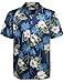 HOTOUCH Mens Hibiscus Tropical Shirt Aloha Hawaiian Shirts Satin Casual Button Down Shirt Navy Blue L