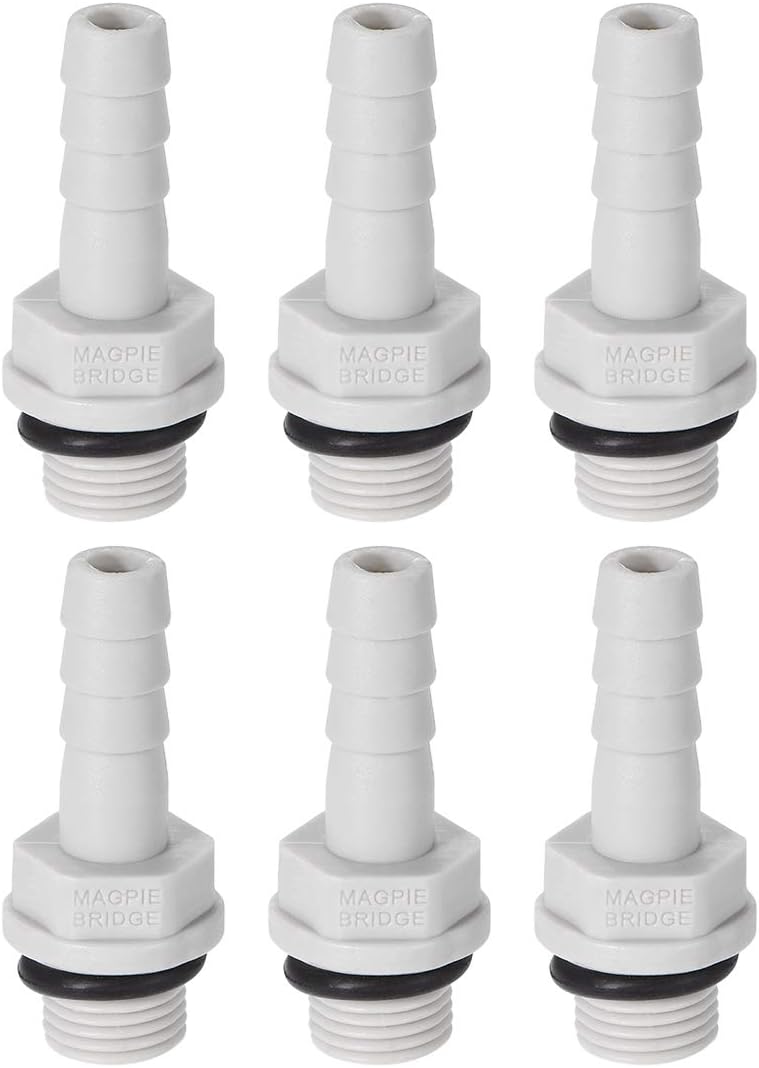 sourcing map PVC Barb Hose Fitting Connector Adapter 6mm or 15/64" Barbed x 1/8" G Male Pipe 6pcs, Grey, 15/64" x G1/8