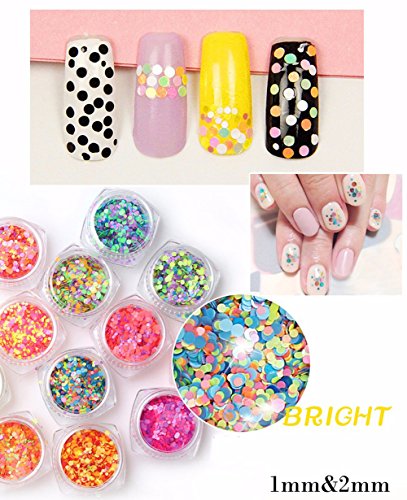 WOKOTO Mixed Colors Iridescent Flakes Nails Round Colorful Nail Glitter Sequins Decals 3D Nail Art Decorations 12 Boxes Set