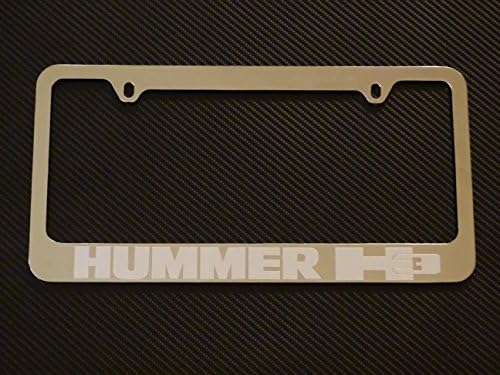Hummer H3 license plate frame, chrome metal, Brushed aluminum text