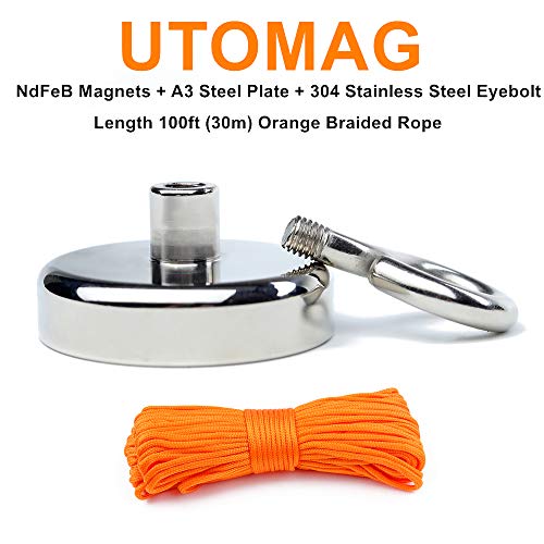 Fishing Magnets with Nylon Braided Rope x 100ft, Super Strong 330LBS(150KG) Pulling Force Rare Earth Neodymium Magnet for Magnet Fishing and Retrieving in River - Diameter 60mm(2.36'') (Y60+Rope)