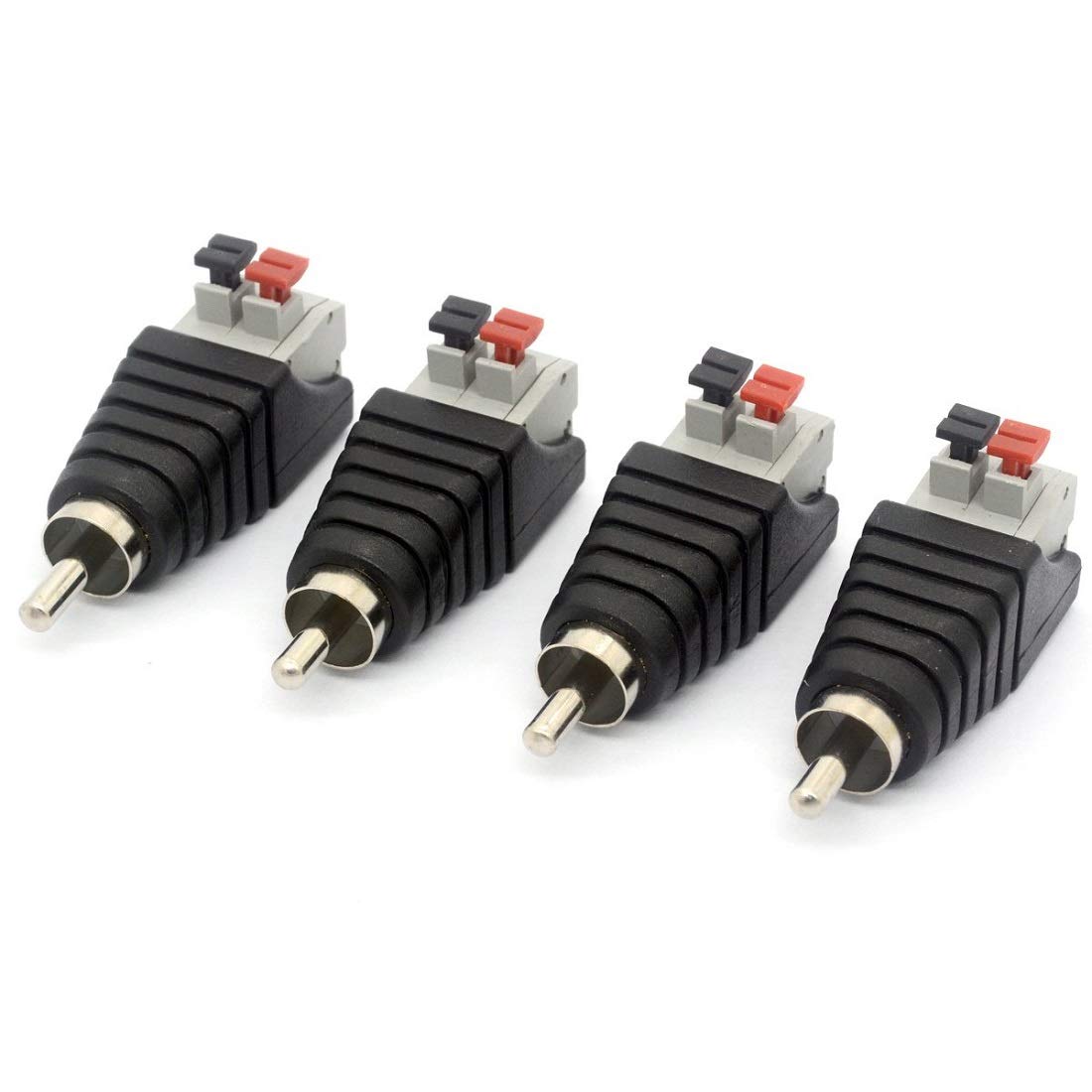 Mugetech Speaker Phono RCA Male Plug to AV 2 Screw Terminal Female Audio Video Balun Spring Press Connector for CCTV (4 Pack)
