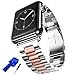 U191U Metal Bands Compatible with Apple Watch Band 41mm 40mm 38mm, Dressy Stainless Steel Chain Strap for Men iWatch Series Ultra/Ultra2/9/8/7/6/5/4/3/2/1 SE, Silver/Pink