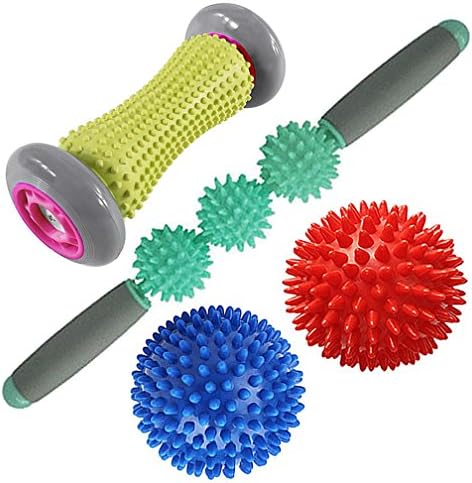 4-in-1 Best Back Foot Shiatsu Massager Roller with Spiky Ball Kit, Fascia and Cellulite Blaster Remover Trigger Point Body Massagers Balls for Release Massage Tool Set For Men and Women