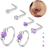 Florideco 6PCS Nose Rings for Women 8mm& 10mm Surgical Steel Nose Ring Hoop L Shaped Nose Rings Studs Hypoallergenic Nostril Septum Cartilage Helix Nose Piercing Jewelry 18G 20G