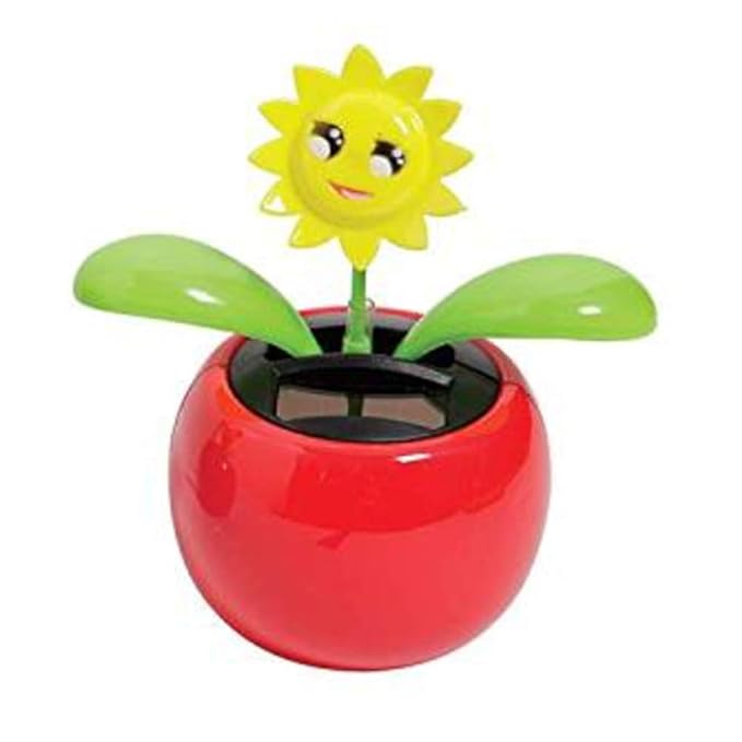 mxdmai Solar Wackelblume Tanzende Blume Glückliche Sonnenblume Auto-Dekor Büro-Schreibtisch Haus Deko Gelbe Blume + Red Pot