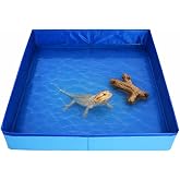 Large Foldable Reptile Bath Tub, Square Bearded Dragon Bath and Bathtub for Bathing and Soaking, Portable Pet Pool for Bearded Dragons, Turtles, Lizards and Small Animals (Blue)