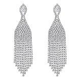 BriLove Women's Wedding Bridal CZ Crystal Beaded Tassel Fringe Chandelier Dangle Earrings