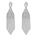 BriLove Women's Wedding Bridal CZ Crystal Beaded Tassel Fringe Chandelier Dangle Earrings