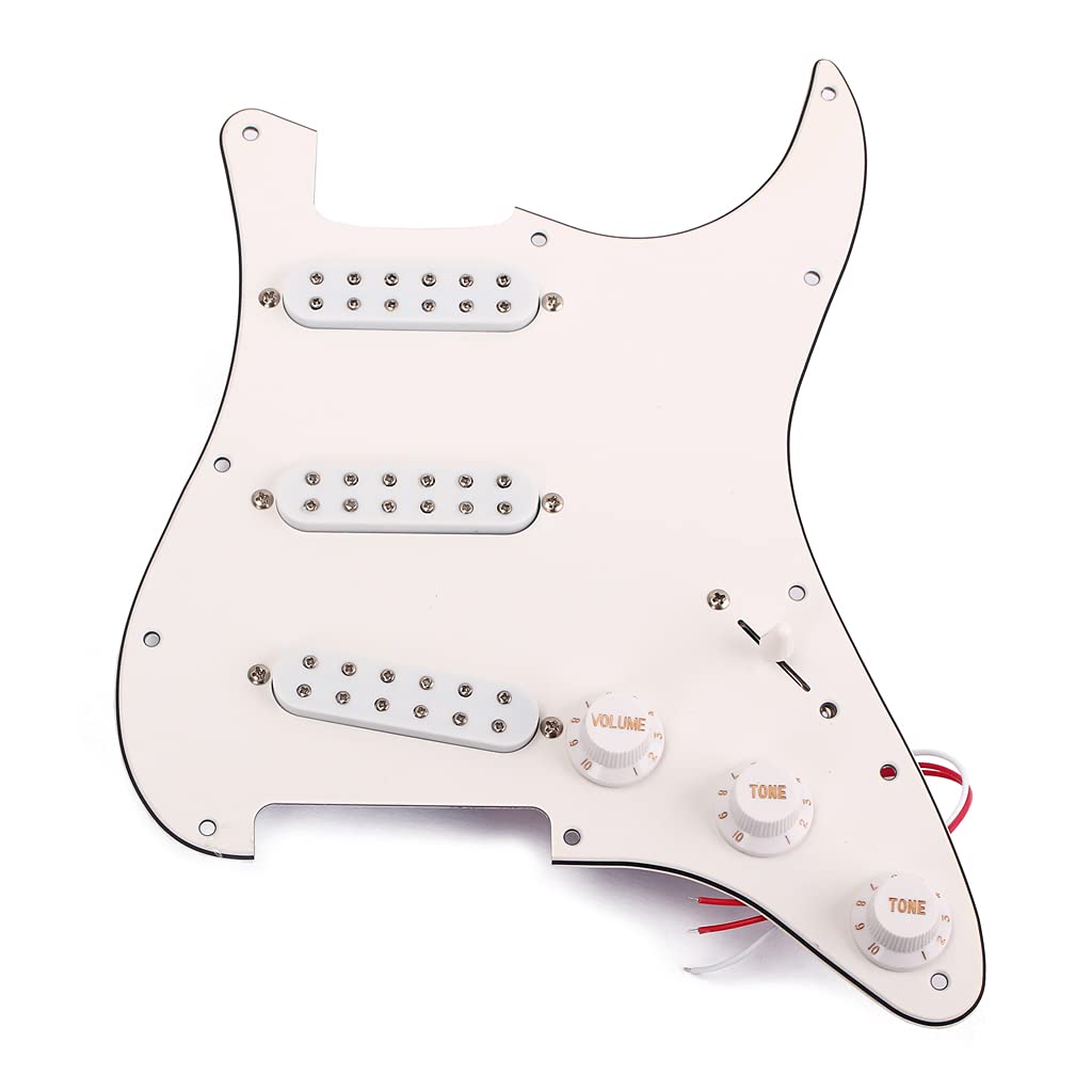 Alnicov 3-ply SSS Loaded Prewired Pickguard Scratchplate Backplate Pickups Set Compatible with Strat Electric Guitars,White