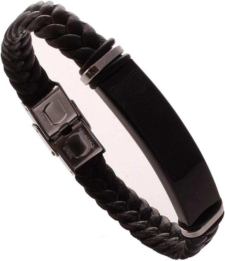 to My Son Stainless Steel and Braide Leather Bracelet Personalized Free Engraving Inspiration Bracelet